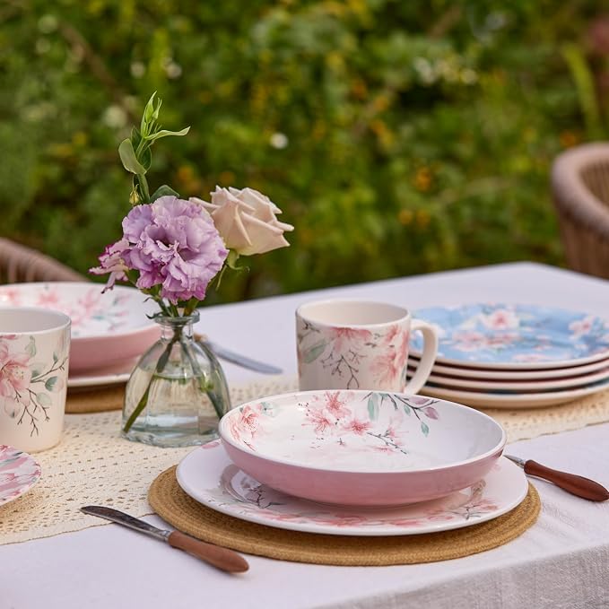 Bico Spring Sakura Pasta Bowls, 35oz Salad Bowl Set of 4, Large Ceramic Serving - Image 5