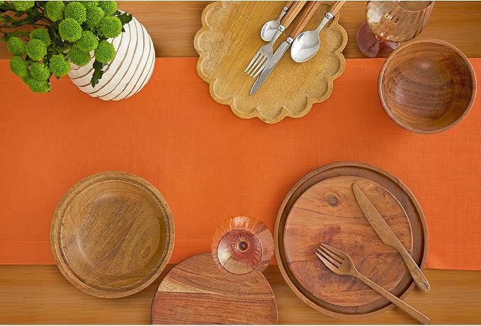 Solino Home 100% Pure Linen Dining Table Runner Orange, Fete 14 x 144 in | - Image 2