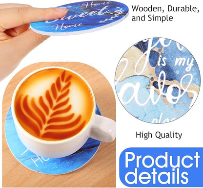 Queekay Coasters Set of 6 House Warming Gifts New Home Wooden Farmhouse Drink - Image 3