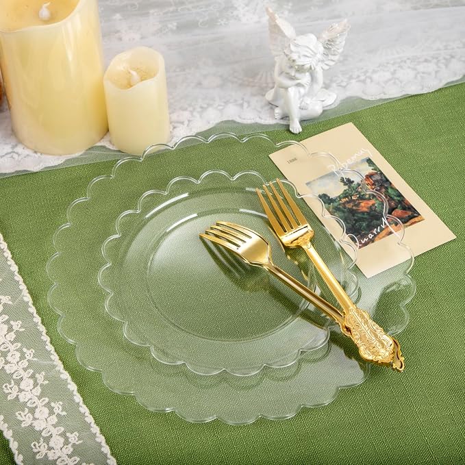 100Pcs Clear Scalloped Plastic Plates - Image 4
