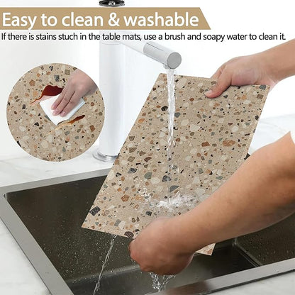 Placemats, Terrazzo Granito Pattern Placemats 12x18 Inch Waterproof Non-Slip Washable Table Mats for Kitchen Dining Party Table Decor,Set of 6