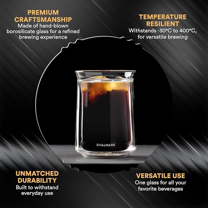 ovalware Double Wall Single Lip Insulated Glass Cup, Cocktails & All Beverages - Image 4