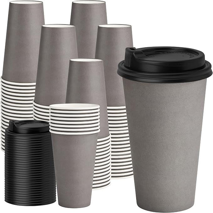 YEEHAW 16 oz Coffee Cups with Lids, 100 Pack | Heat & leak-proof paper by YEEHAW