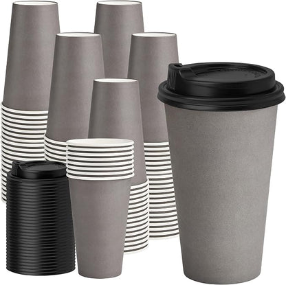 YEEHAW 16 oz Coffee Cups with Lids, 100 Pack | Heat & leak-proof paper by YEEHAW