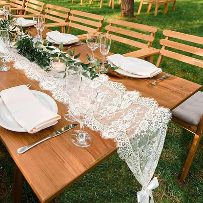 2 Pcs White Lace Table Runner 14 x 120 Inch Vintage Rustic Table Runner - Image 5