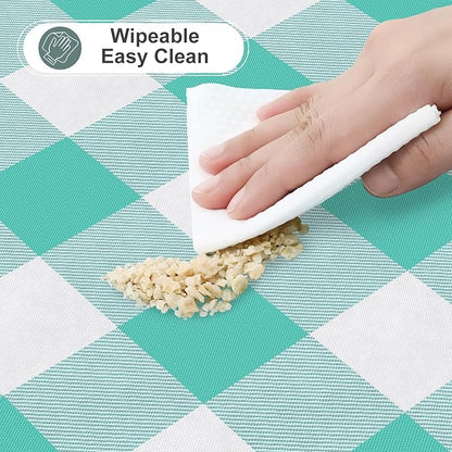 misaya Rectangle Waterproof Vinyl Table Cloth, Buffalo Flannel Backed Tablecloth, Wipeable Plastic Table Cover for Dinner, Kitchen, Outdoor (60" x 120", Teal and White)