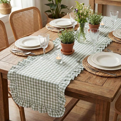 HunnmingRe 1 Pc Gingham Table Runner Green, 72 X 13.8 Inch | Cotton Dresser - Image 7