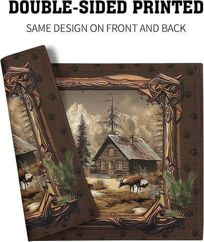 Bear Placemats Set of 4 - Rustic Lodge Place Mats 12x18 Vintage Cabin Table Mats Farmhouse Kitchen Mats for Party Dining Table