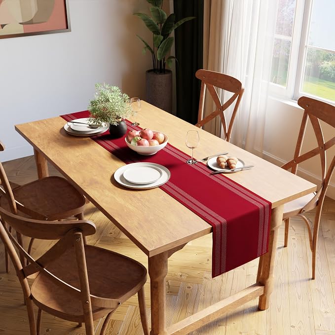 Encasa XO Table Runner, Yarn Dyed Ribbed Cotton 13"x72" | Ladder Red, 12-Ply - Image 2