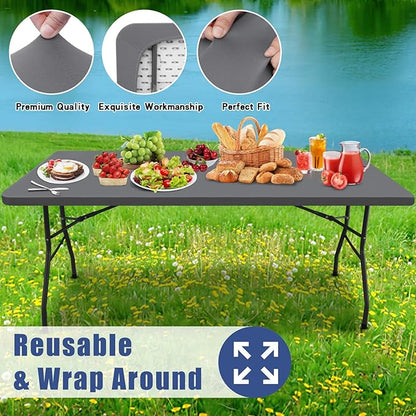 Spandex 4 Foot Rectangle Table Cloth 2 Pack, Elastic Fitted Tablecloths for Picnic, Stretch Washable Patio Table Cover for Outdoor, Camping, Banquet and Parties (Grey, 30"x48")
