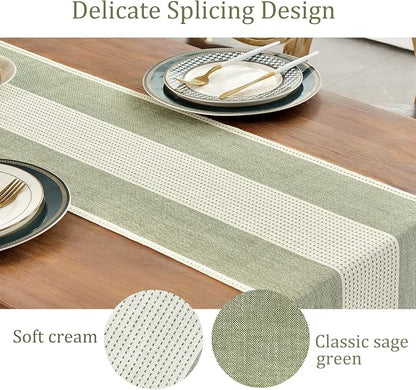 Wracra Linen Table Runner, Stripe Table Runners 72 Inches Sage Green | Delicate - Image 2