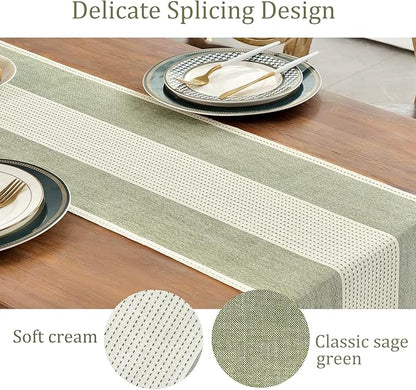 Wracra Linen Table Runner, Stripe Table Runners 48 Inches Sage Green | Delicate - Image 3