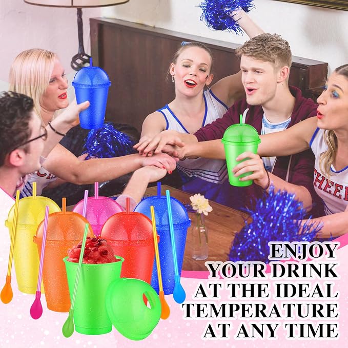6 Set Slushie Cups with Dome Lids and Straws Detachable Spoon Straws Reusable - Image 5