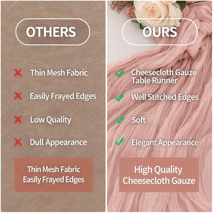 6 Pack Dusty Pink Cheesecloth Table Runner 22x120 Inch Gauze Table Runners | - Image 5