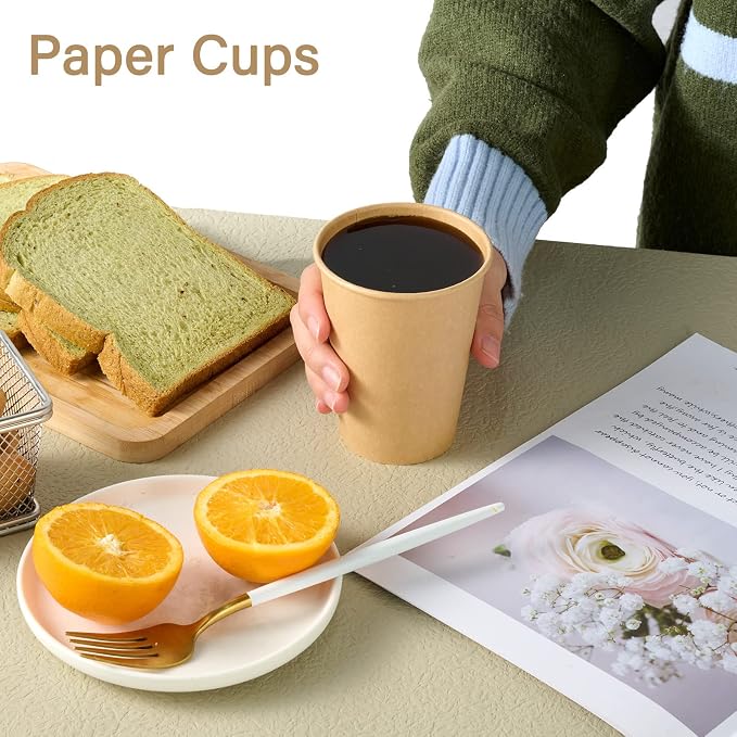 LITOPAK 100 Pack 12 oz Kraft Paper Coffee Cups, Disposable Coffee Cups | - Image 6