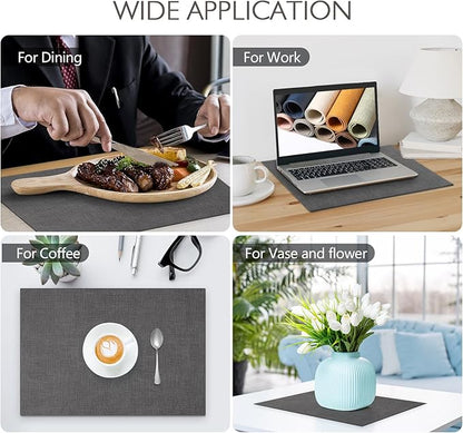 Faux Leather Placemats Set of 4 Washable PU Table mats for Kitchen Table - Heat Resistant, Waterproof, Easy Clean, Anti Slip 11.8" x 17" (Dark Grey-4 Pack)