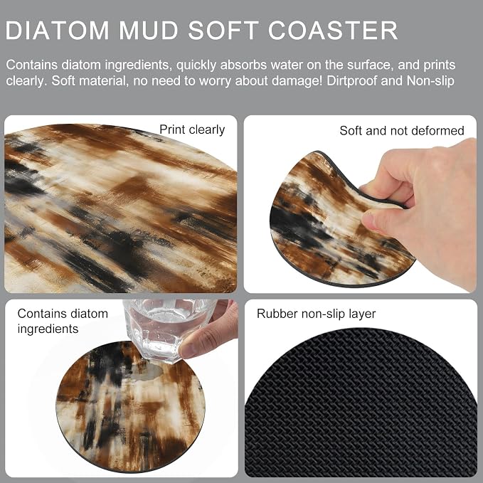 Black Brown Gradient Coasters Set of 4, Absorbent Coasters - Image 9