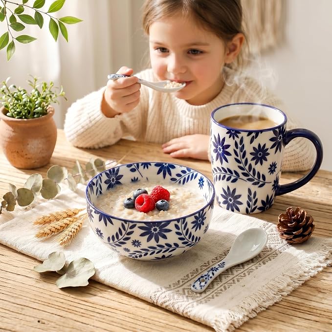 Cereal Bowls Set of 6, 28 Ounces Soup Bowls, Bohemian Ceramic Bowls - Image 7