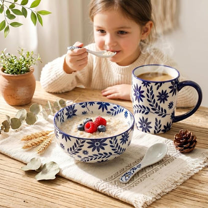 Cereal Bowls Set of 6, 28 Ounces Soup Bowls, Bohemian Ceramic Bowls - Image 7