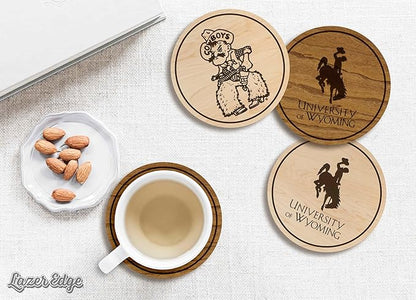 LazerEdge University of Wyoming Wooden Coaster Set - Maple Wood - Officially Licensed Product - 4-Pack