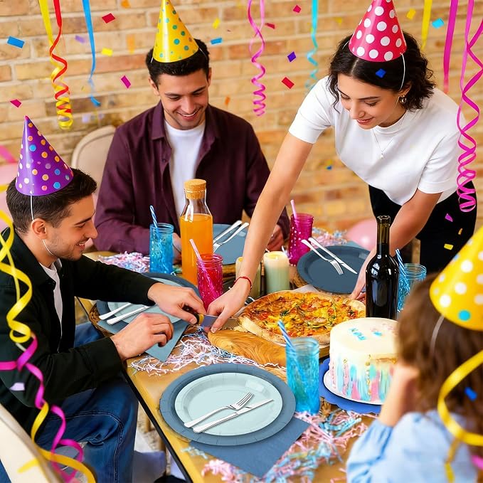 180Pcs Blue Paper Plates Party Supplies Paper Plates and Napkins Serve 60 | - Image 4