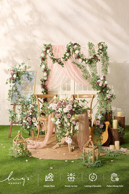 Ling's Moment Pink Gauze Cheesecloth Table Runner, 14FT | Blush Sheer Cheese - Image 3