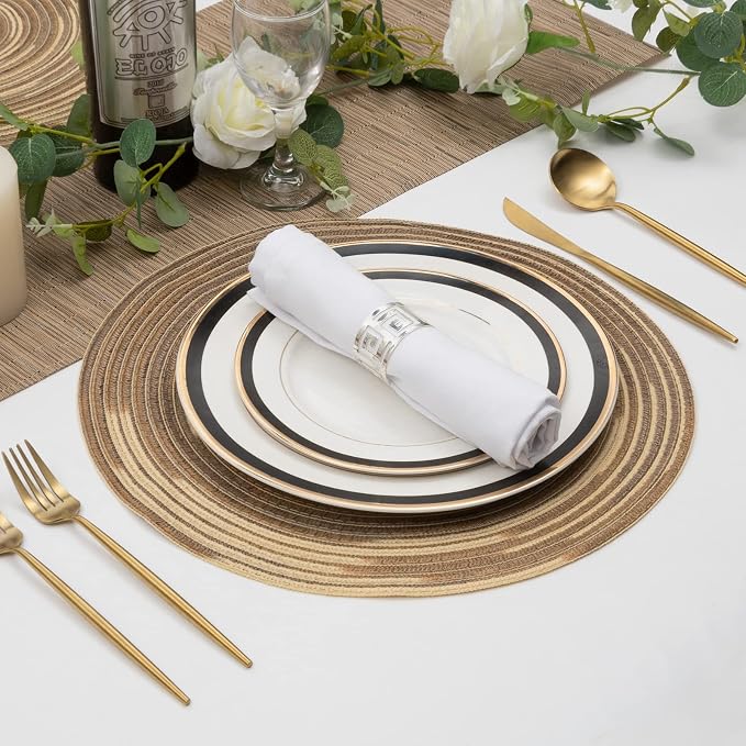 SHACOS Round Placemats Set of 6 Washable 15 inch Variegated Braided Round Place - Image 3