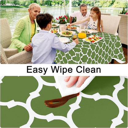 Smiry Rectangle Table Cloth, Waterproof Vinyl Tablecloth with Flannel Backing for Rectangle Tables, Wipeable Spillproof Plastic Tablecloths for Dining, Camping, Indoor and Outdoor (52"x70", Green)