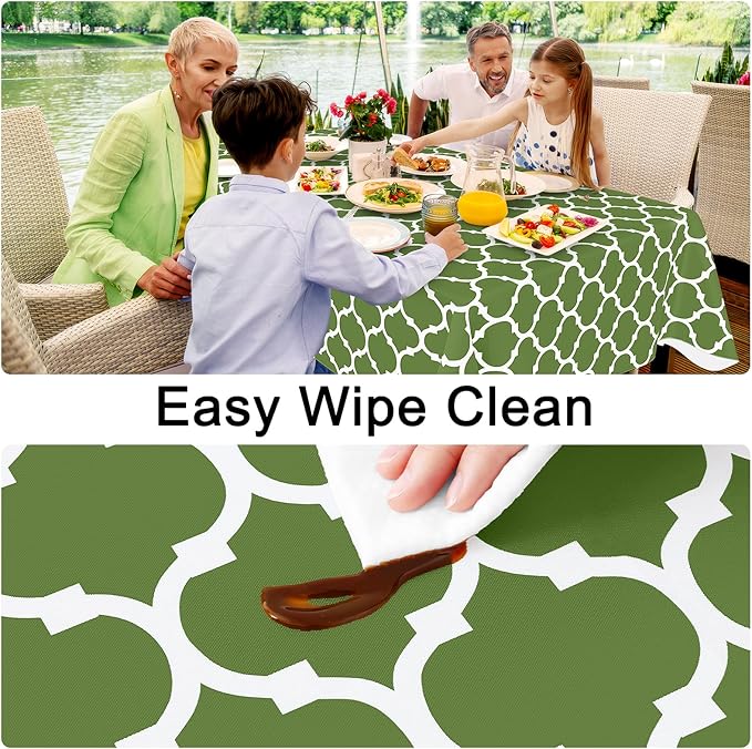 Smiry Rectangle Table Cloth, Waterproof Vinyl Tablecloth with Flannel Backing for Rectangle Tables, Wipeable Spillproof Plastic Tablecloths for Dining, Camping, Indoor and Outdoor (60"x120", Green)