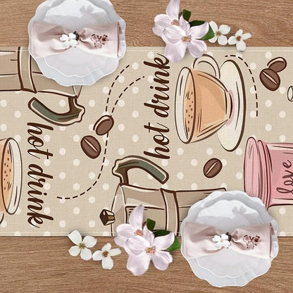 Vintage Coffee Bar Utensil Dining Table Runner, Retro Coffee Bean Hot | Drink - Image 4