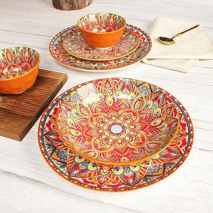 YA JU Mandala Dinnerware Sets Serves 4, Buffet Dinnerware, Boho Plates and - Image 5