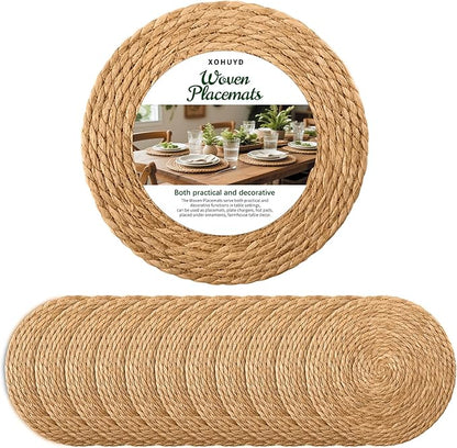 13 in Round Woven Placemats Plate Chargers Set of 12, Boho Farmhouse Rustic by XOHUYD
