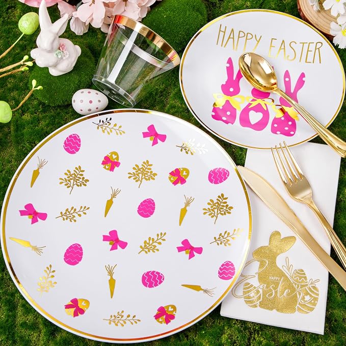 175 Pcs Easter Plates for Party | Bunny Design Disposable Dinnerware Set. - Image 3