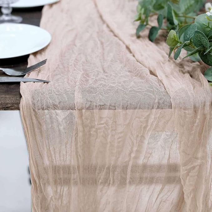 Efavormart 10ft Warm Beige Cheesecloth Table Runner - Image 2