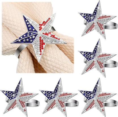 Geiserailie 6 Pieces Patriotic Napkin Rings 4th of July Star Napkin Ring Holder by Geiserailie