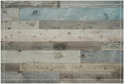 Rustic Plank Placemat Set, Vintage Old Shabby Colorful Beige Brown Blue Farmhouse Barn Wooden Board Pattern Home Decor Linen Table Mats for Dining Room Kitchen Party (17x12in) x4P