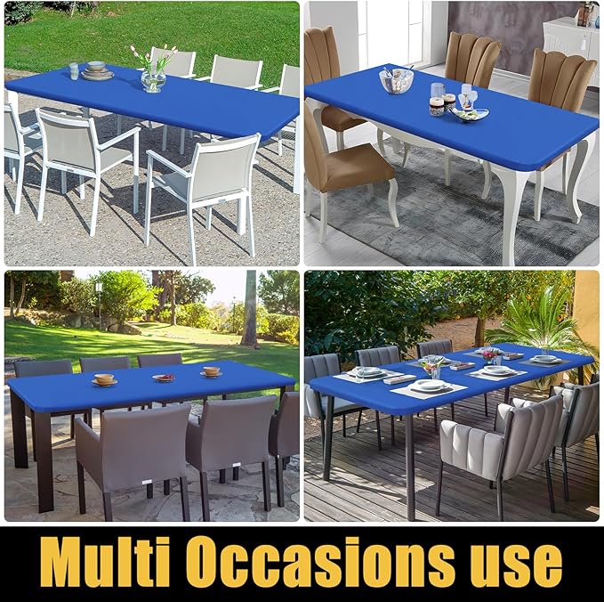 Smiry Rectangle Picnic Table Cloth, Waterproof Elastic Fitted Tablecloths for 6 Foot Tables, Washable Polyester Table Cover for Camping, Indoor and Outdoor (Blue, 30"x72")