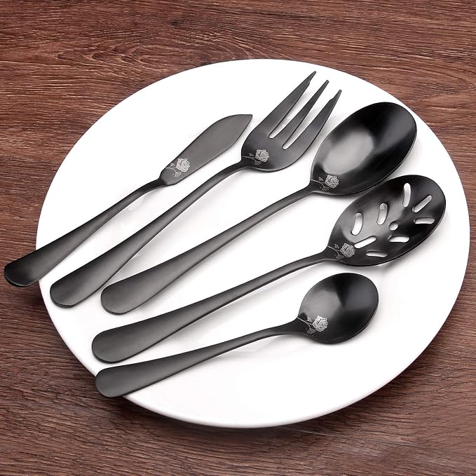 Matte Black Serving Set, sharecook 5-Piece 18/0 Stainless Steel Large Hostess - Image 6