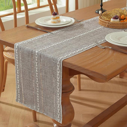 Boho Cotton Linen Brown Table Runner, Farmhouse Woven Table Runners Spring - Image 8