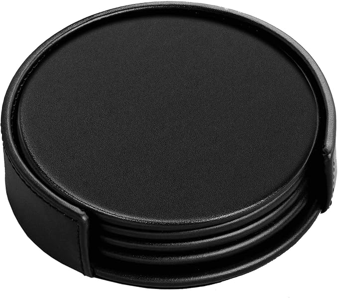Dacasso Black Leather 4-Round Coaster Set - Image 3