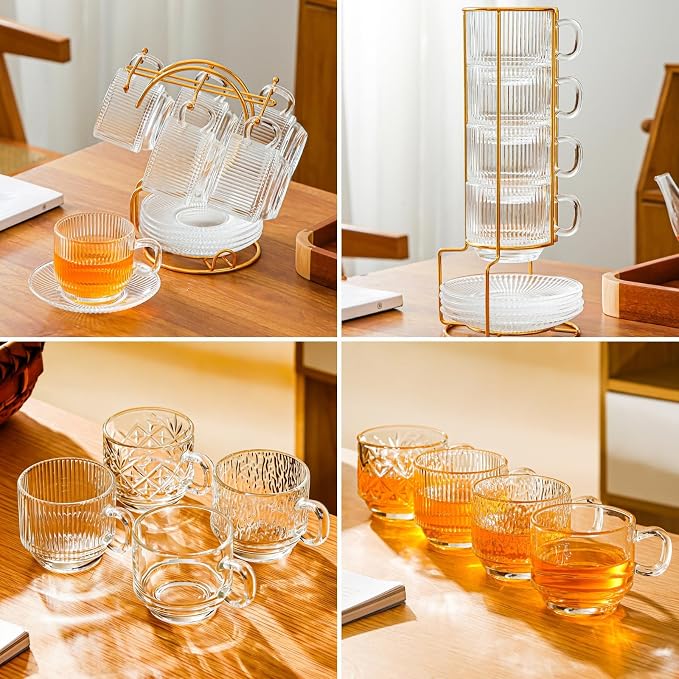 Atarvana 6 Pack Glass Tea Cups and Saucers Set - Image 7