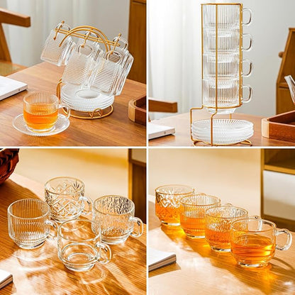Atarvana 6 Pack Glass Tea Cups and Saucers Set - Image 7