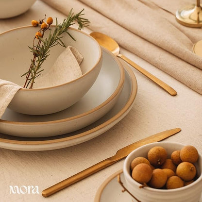 MORA Large Plates Set of 4, 10.5 inch Ceramic Pottery Dinner Plates - Microwave, Oven and Dishwasher Safe - Oat