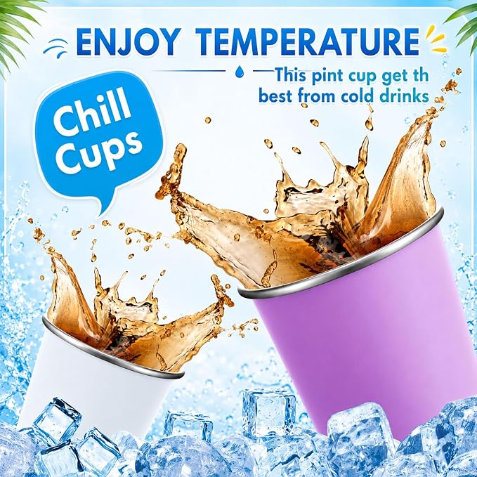 Mimorou 4 Pack 16 oz Stainless Steel Pint Cups Metal Cups Unbreakable Drinking - Image 4