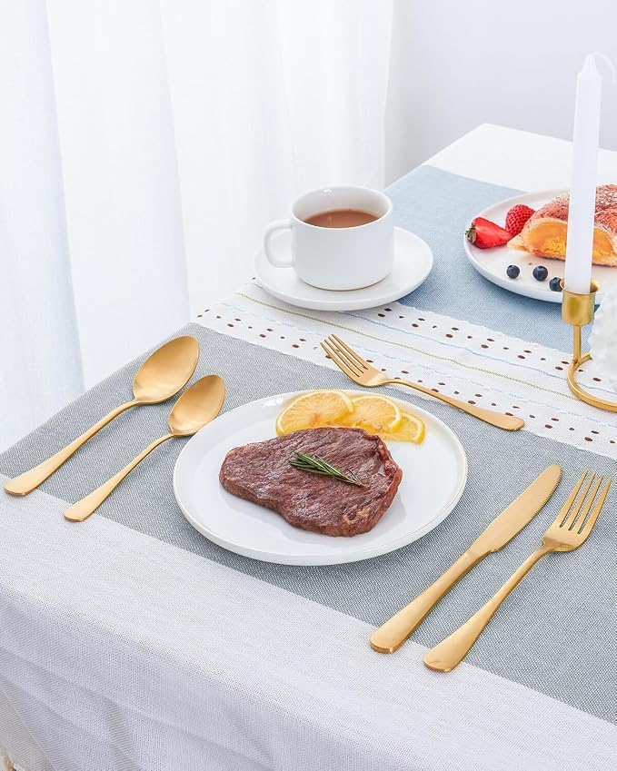 Matte Gold Silverware Set with Steak Knives, 20-Piece Stainless Steel Flatware - Image 7