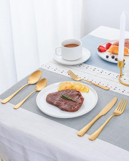 Matte Gold Silverware Set with Steak Knives, 20-Piece Stainless Steel Flatware - Image 7
