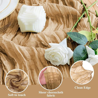 Cheesecloth Table Runner Khaki 10FT Boho Gauze Runner, 3 Pack | 120 Inch Cheese - Image 3