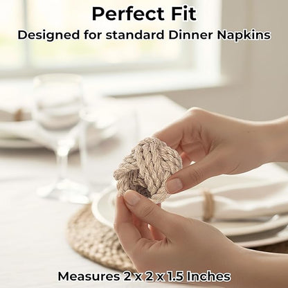 ALPHA Living HOME Woven Napkin Rings Set of 6 - Nautical Napkin Ring Premium 100% Jute Napkin Rings Table Decor with Rustic Charm for Harvest, Thanksgiving, Christmas, Parties & Dining(Brown)