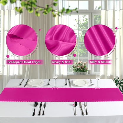 VACVELT Hot Pink Satin Table Runners, 12x72 Inch, 2 Pack, Scalloped Edge | - Image 6