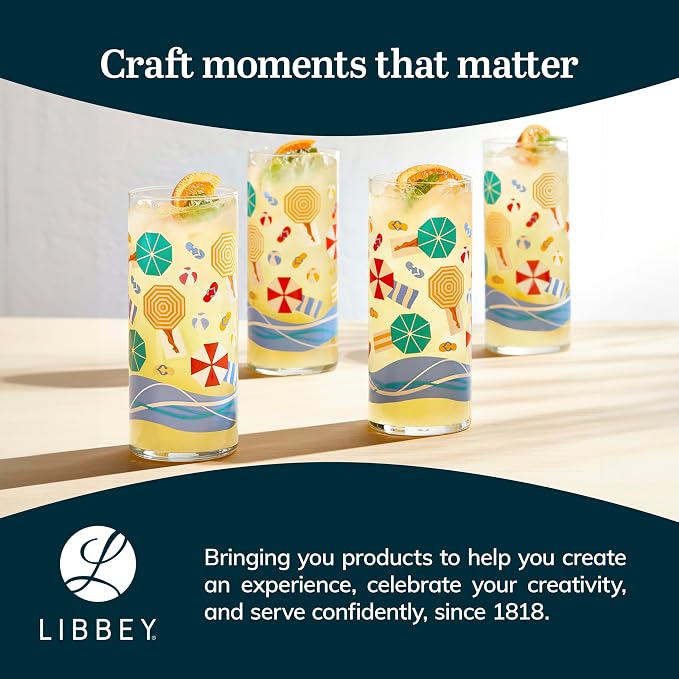 Libbey Vintage Beach Drinking Glasses Set of 4, Retro Beach Design Glass Cups - Image 6